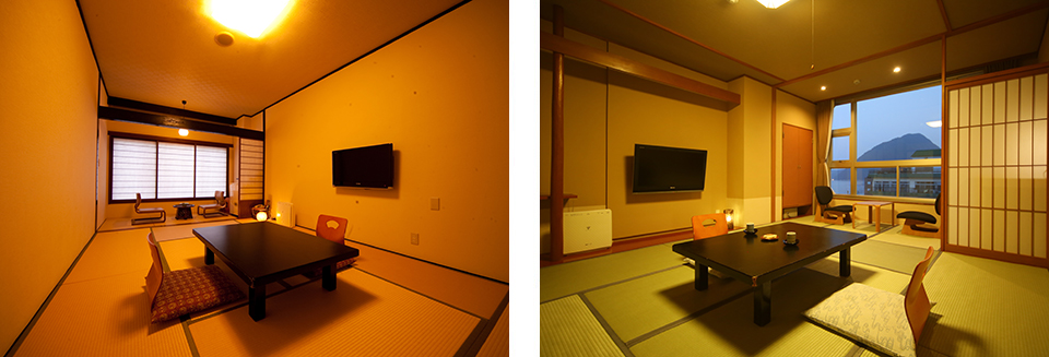 Japanese-Western style room with scenic cypress bath